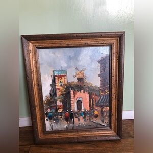 Moulin Rouge Paris Impasto Painting France Canvas Framed VTG Impressionism
